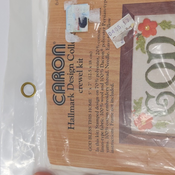 Vintage Caron Hallmark Design Crewel Kit God Bless This Home Green Orang… - Picture 3 of 7